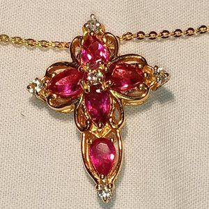 NEW  Rubelite Cross with Natural White Zircon